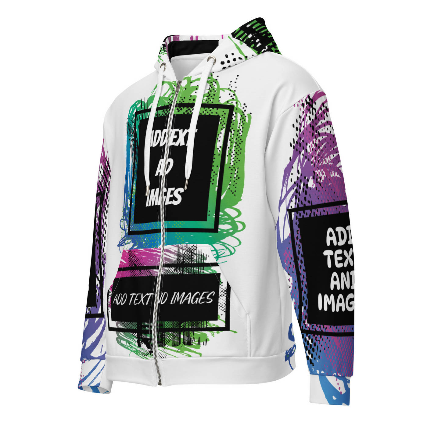 Unisex Zip-up Hoodie (All-Over Print) (White Stitch) - Design Your Own