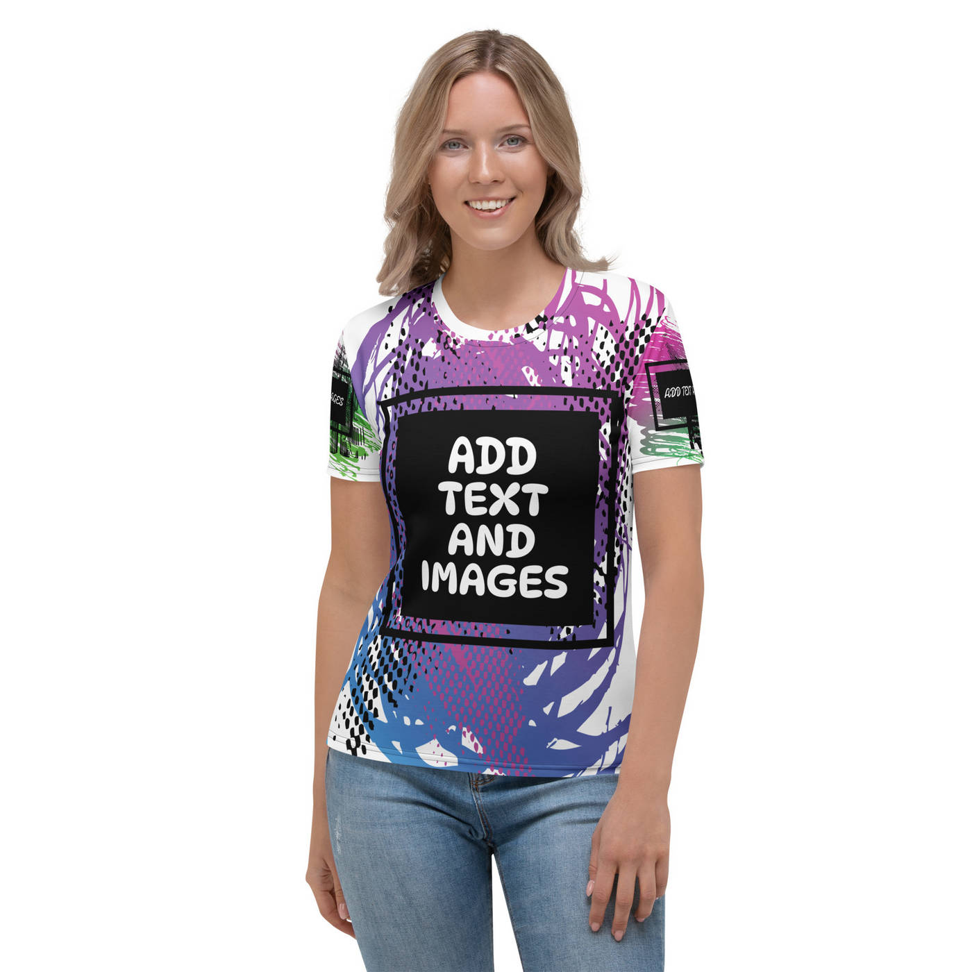 Women's Everyday Crew Neck T-Shirt (All-Over Print) (Black Stitch) - Design Your Own