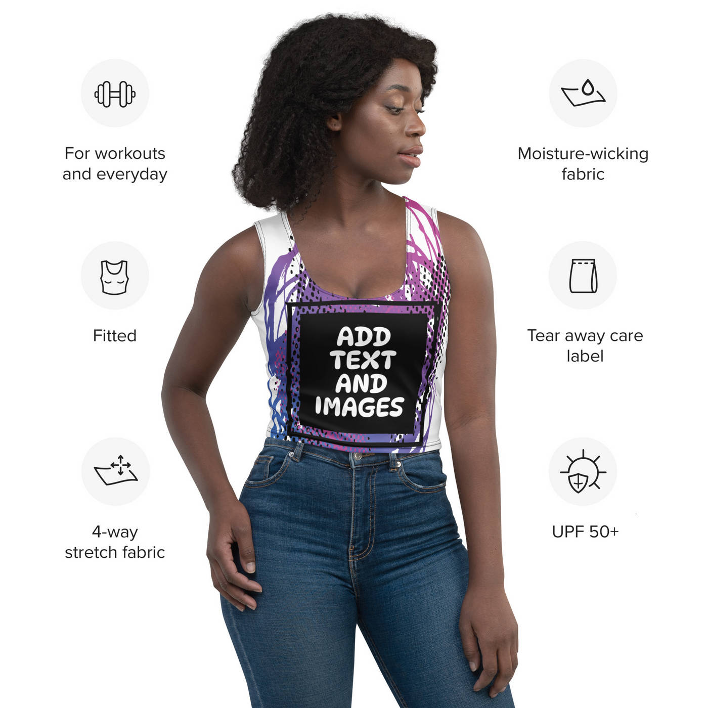 Women's Lightweight Crop Tank Top (All-Over Print) (Black Stitch) - Design Your Own