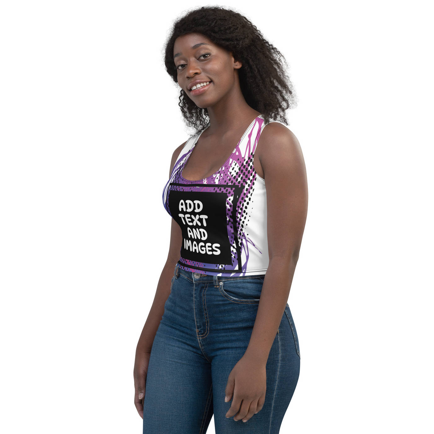 Women's Lightweight Crop Tank Top (All-Over Print) (Black Stitch) - Design Your Own