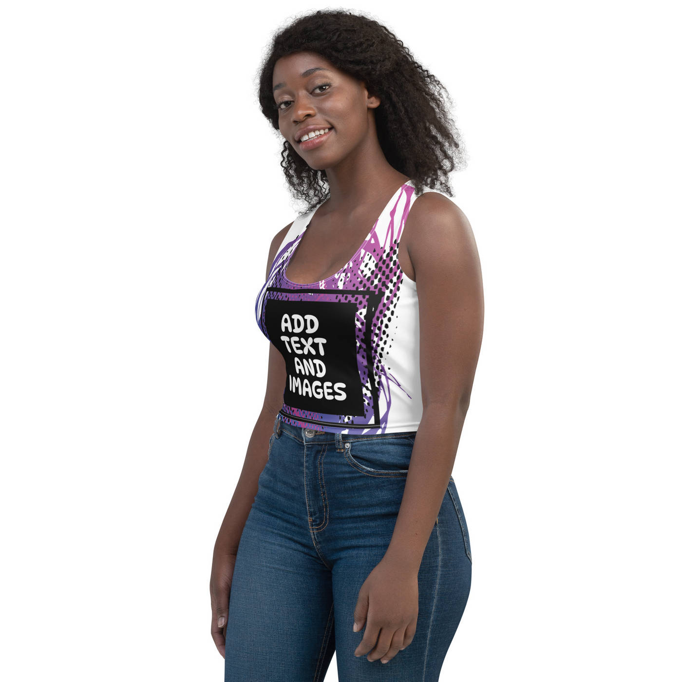 Women's Lightweight Crop Tank Top (All-Over Print) (White Stitch) - Design Your Own