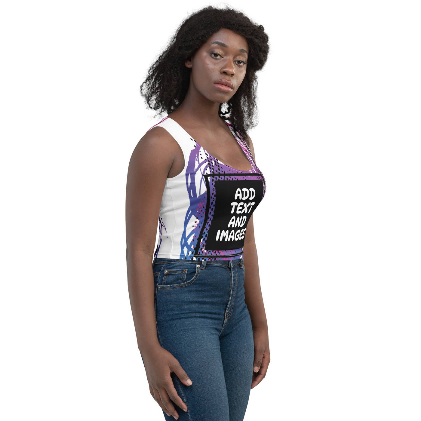 Women's Lightweight Crop Tank Top (All-Over Print) (White Stitch) - Design Your Own