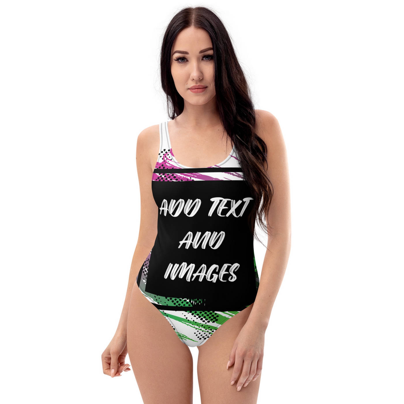 Women's One-Piece Swimsuit (All-Over Print) (Black Stitch) - Design Your Own