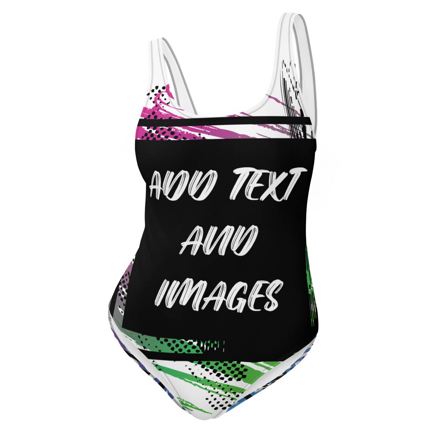 Women's One-Piece Swimsuit (All-Over Print) (Black Stitch) - Design Your Own
