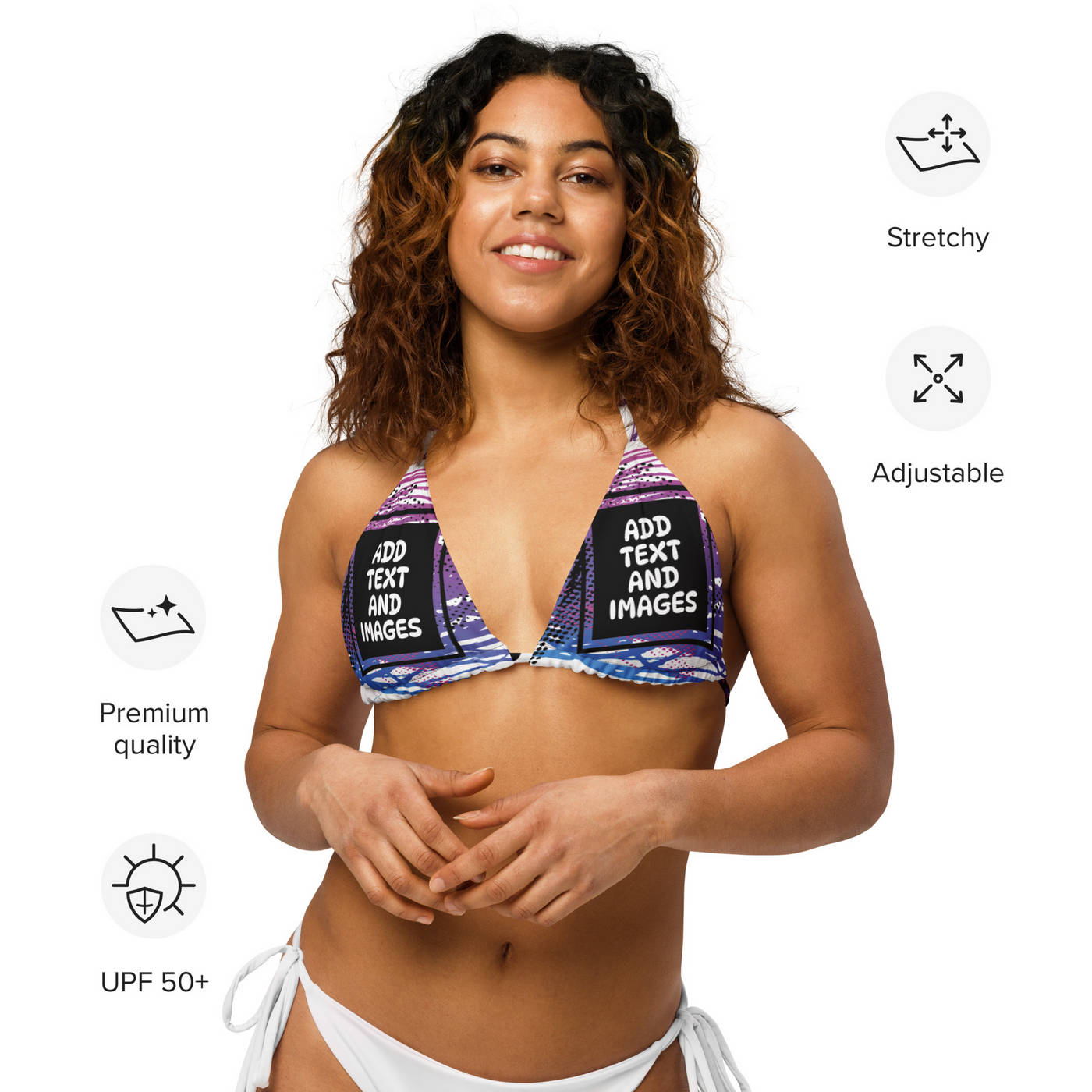 Women's Padded String Bikini Top (All-Over Print) (Black Stitch) - Design Your Own