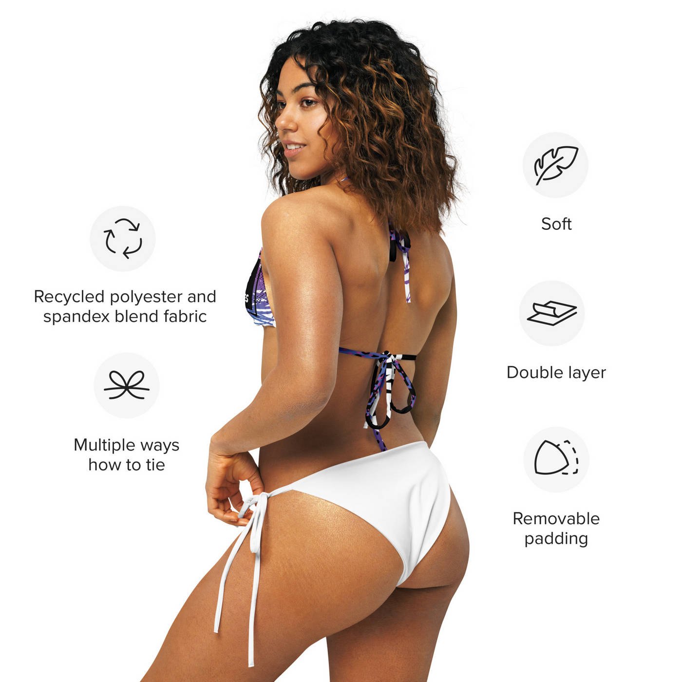 Women's Padded String Bikini Top (All-Over Print) (White Stitch) - Design Your Own
