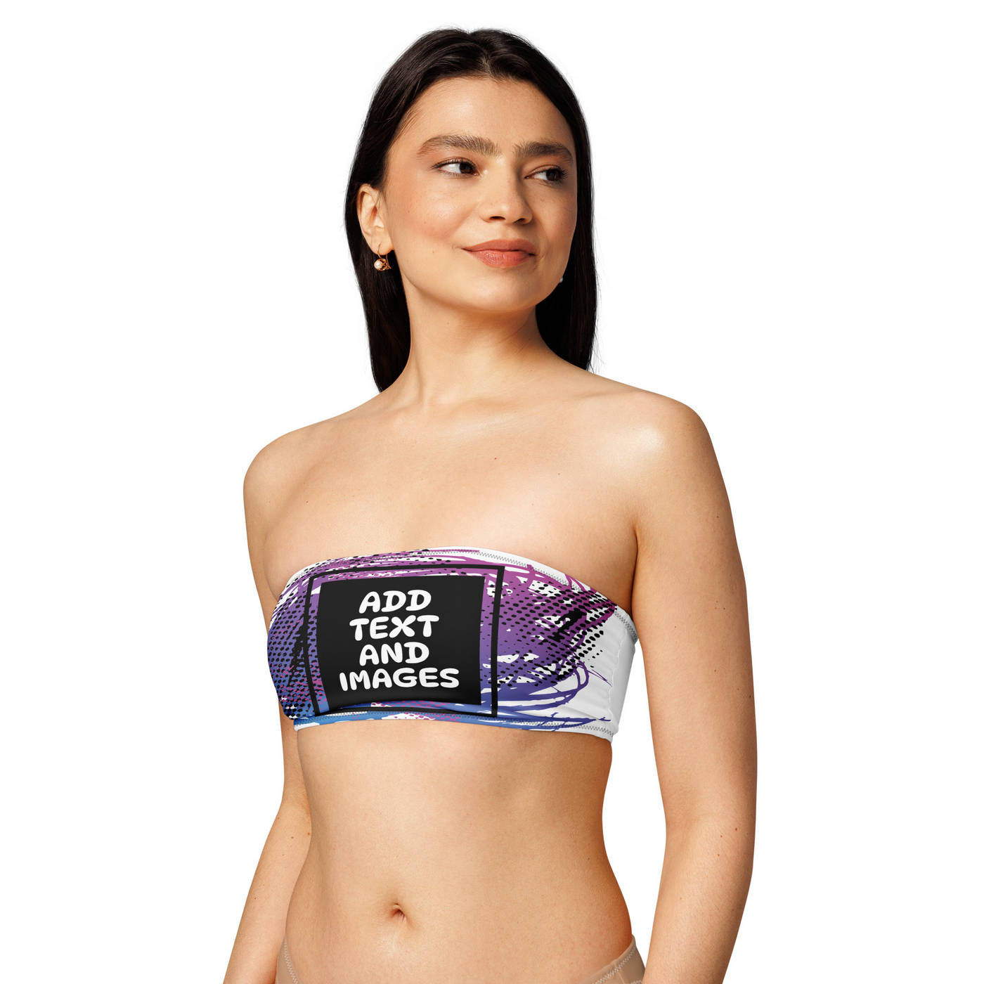 Women's Strapless Bandeau Bikini Top (All-Over Print) (Black Stitch) - Design Your Own