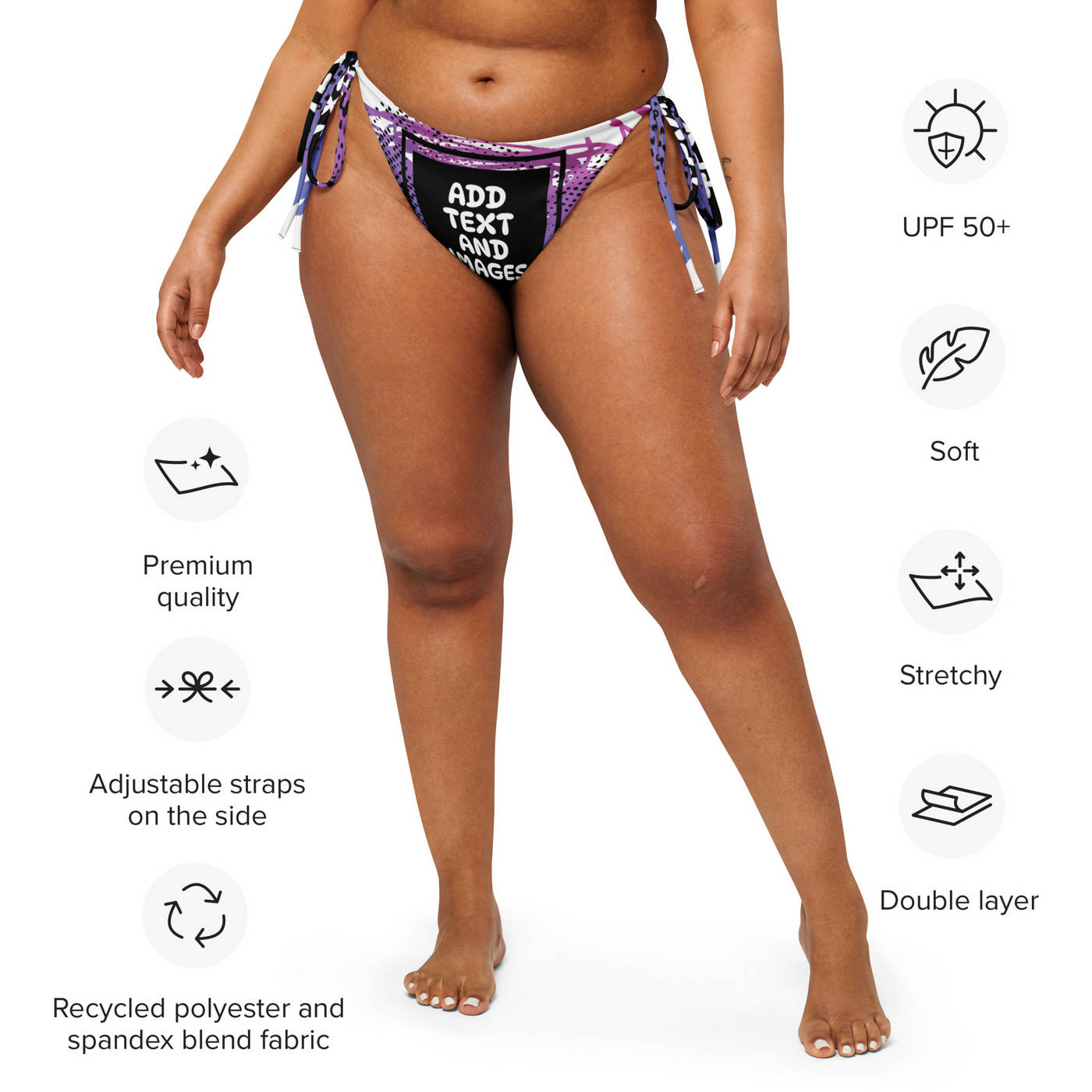Women's String Bikini Bottom (All-Over Print) (Black Stitch) - Design Your Own