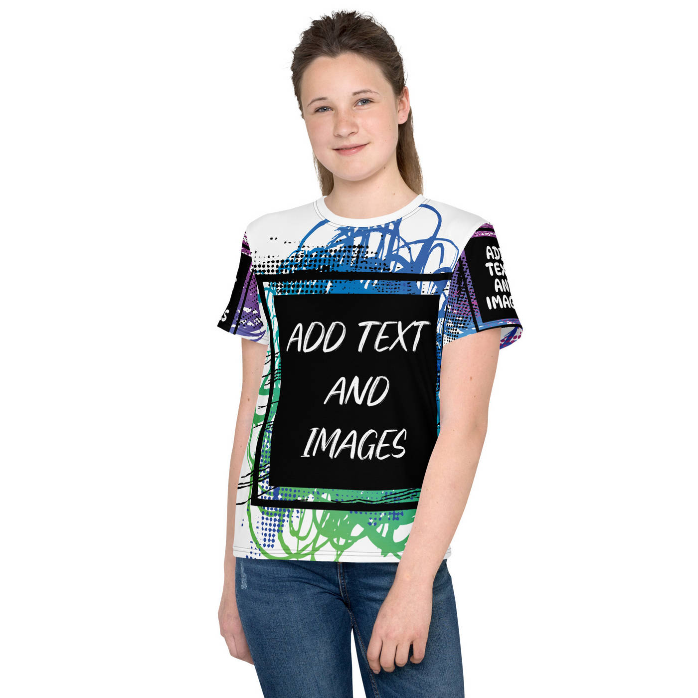 Youth Everyday Crew Neck T-Shirt (All-Over Print) (Black Stitch) - Design Your Own