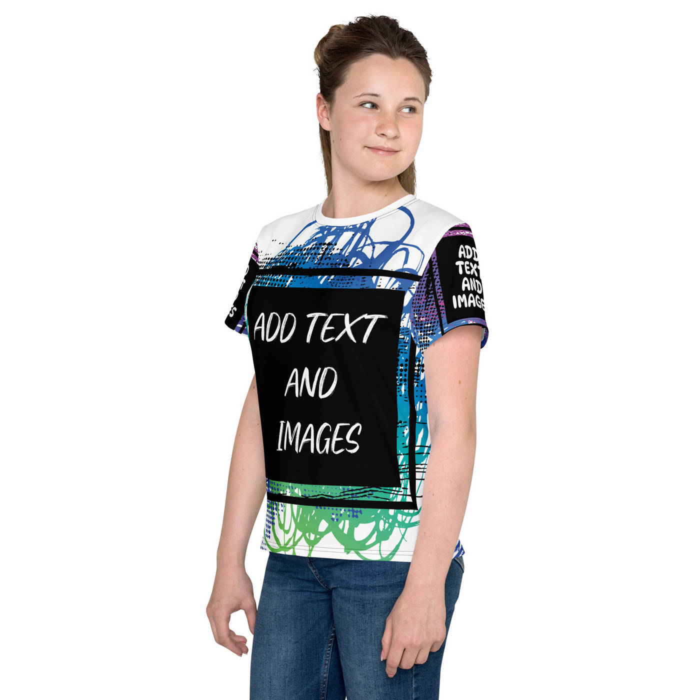 Youth Everyday Crew Neck T-Shirt (All-Over Print) (Black Stitch) - Design Your Own