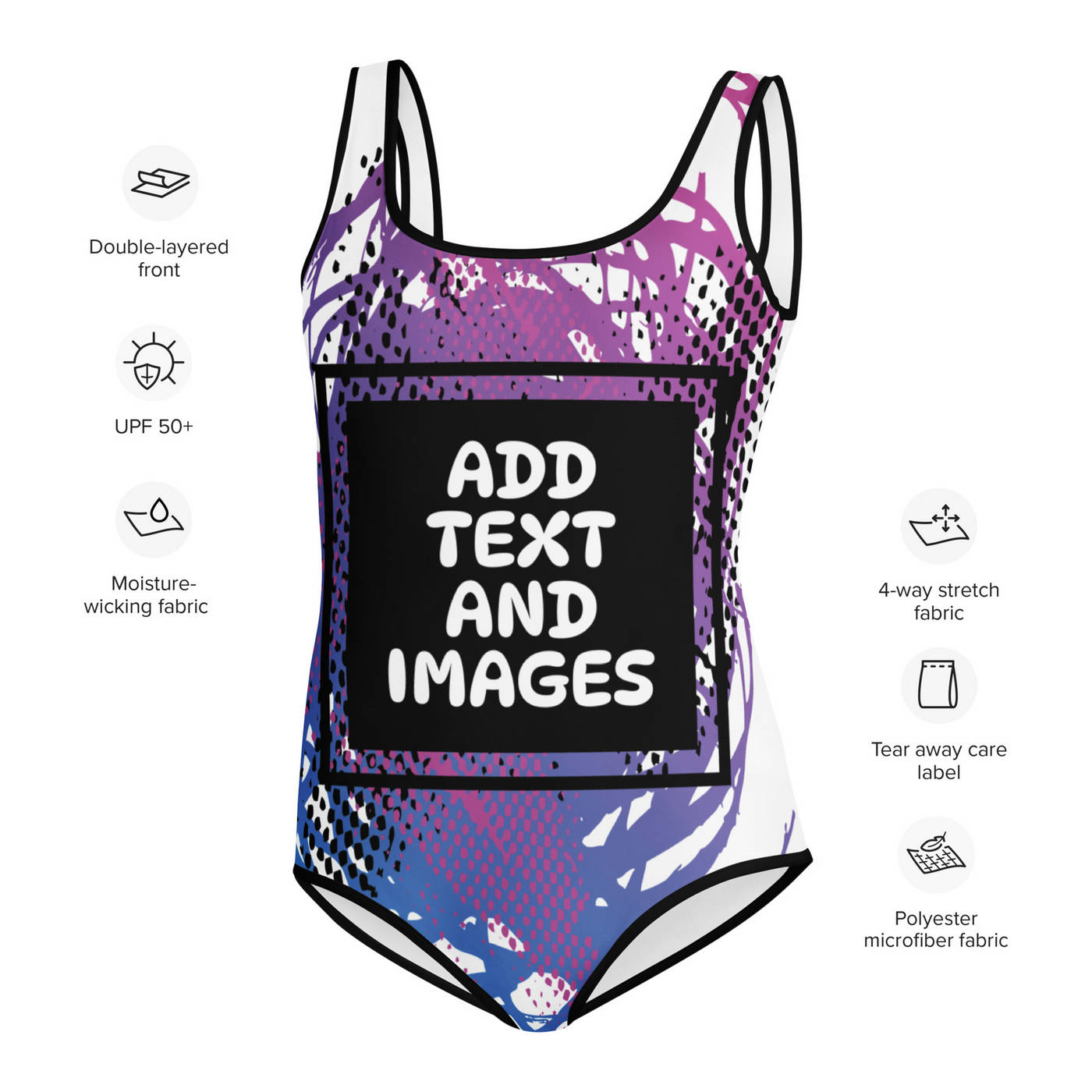 Youth Girl's One-Piece Swimsuit (All-Over Print) (Black Stitch) - Design Your Own