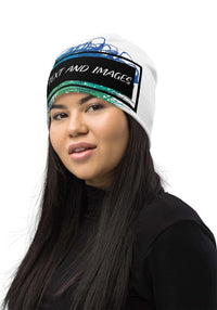 Exclusive Beanie (all - over print) (White Stitch) - White - S