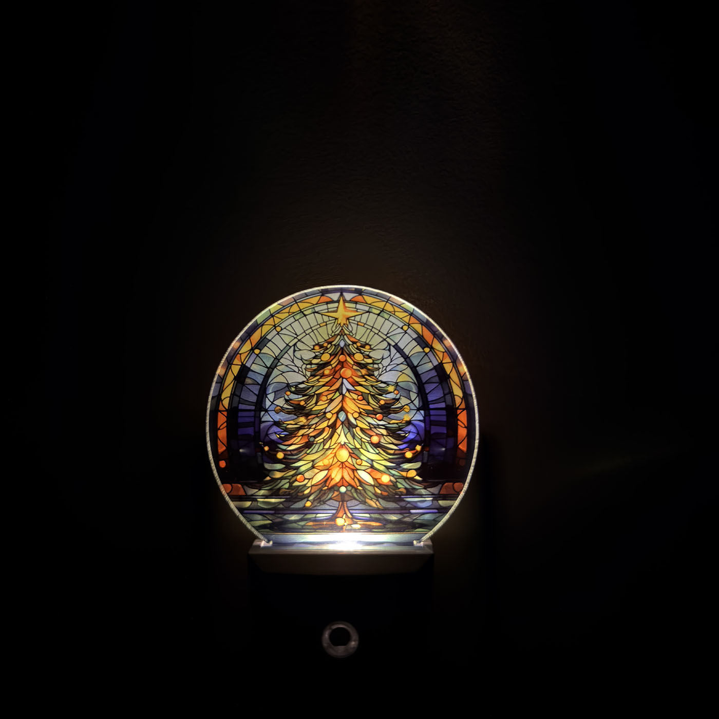 LED Photo Night Light Plugin - Christmas Tree Stained Glass