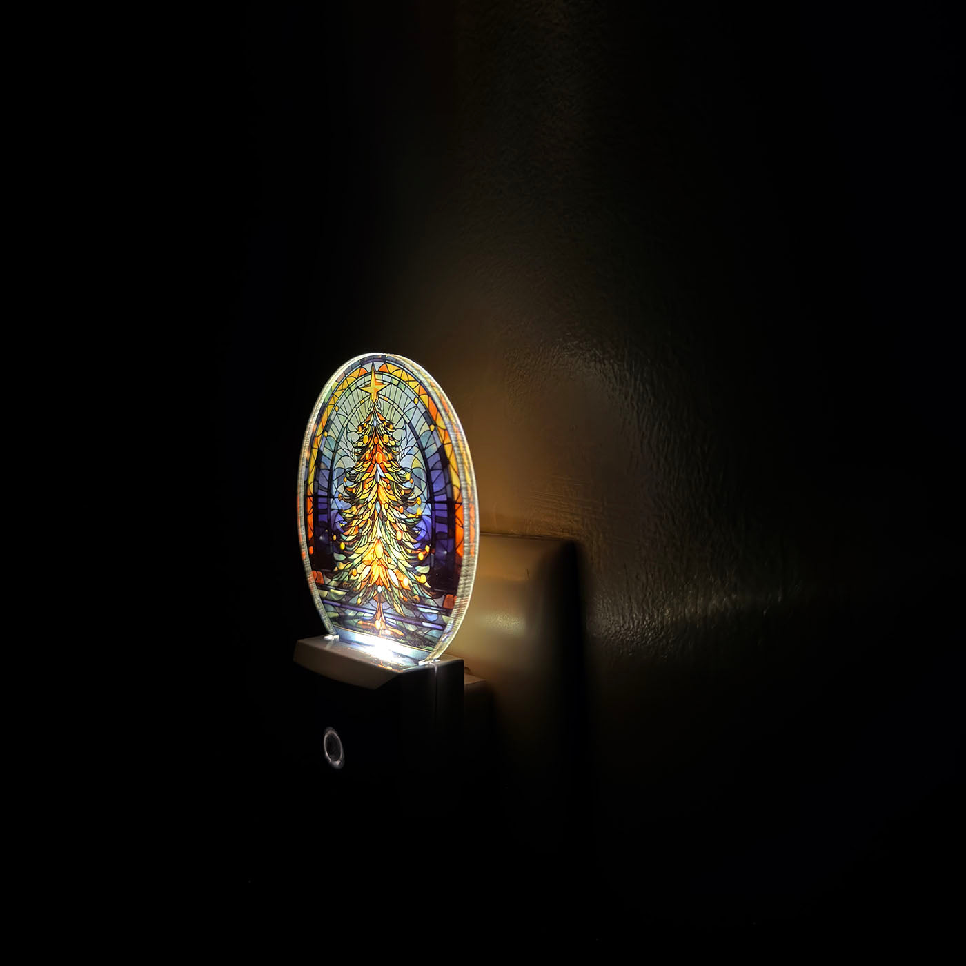 LED Photo Night Light Plugin - Christmas Tree Stained Glass