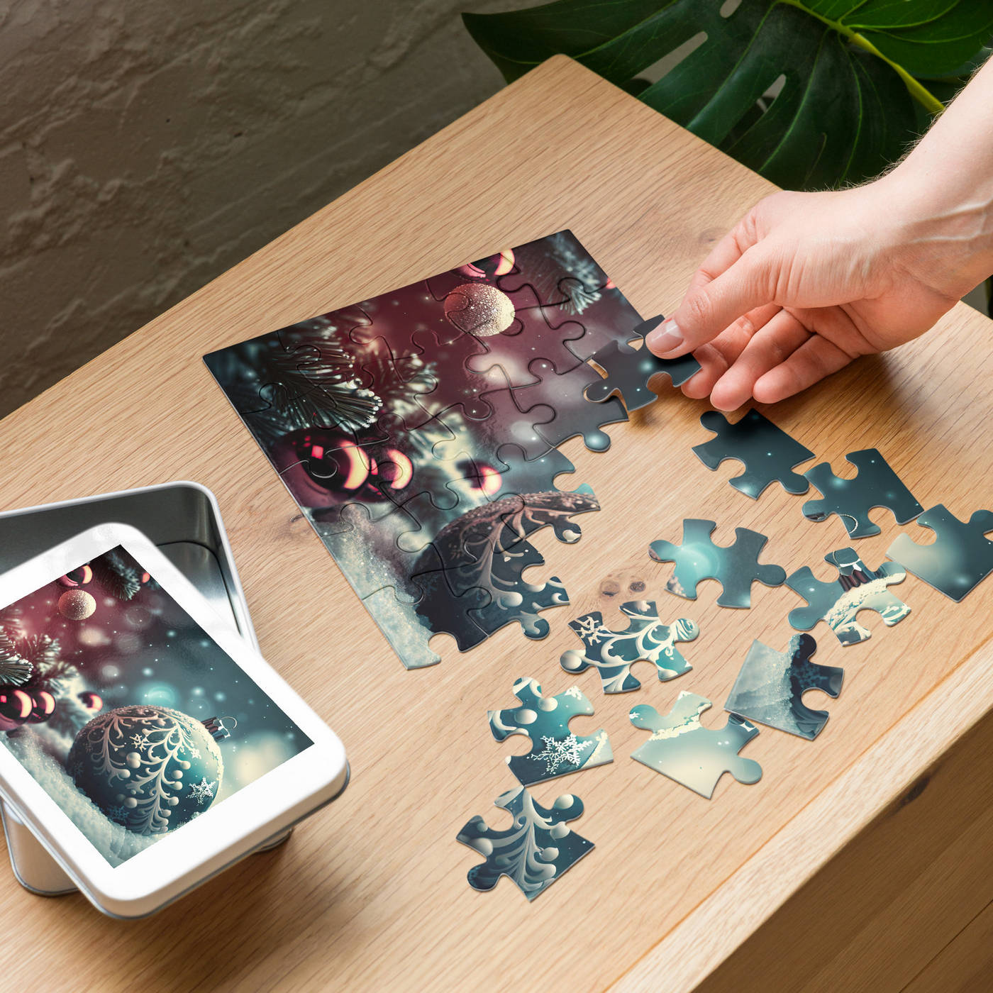 Jigsaw Puzzle (Inc. Tin) - Snowy Christmas Ornaments