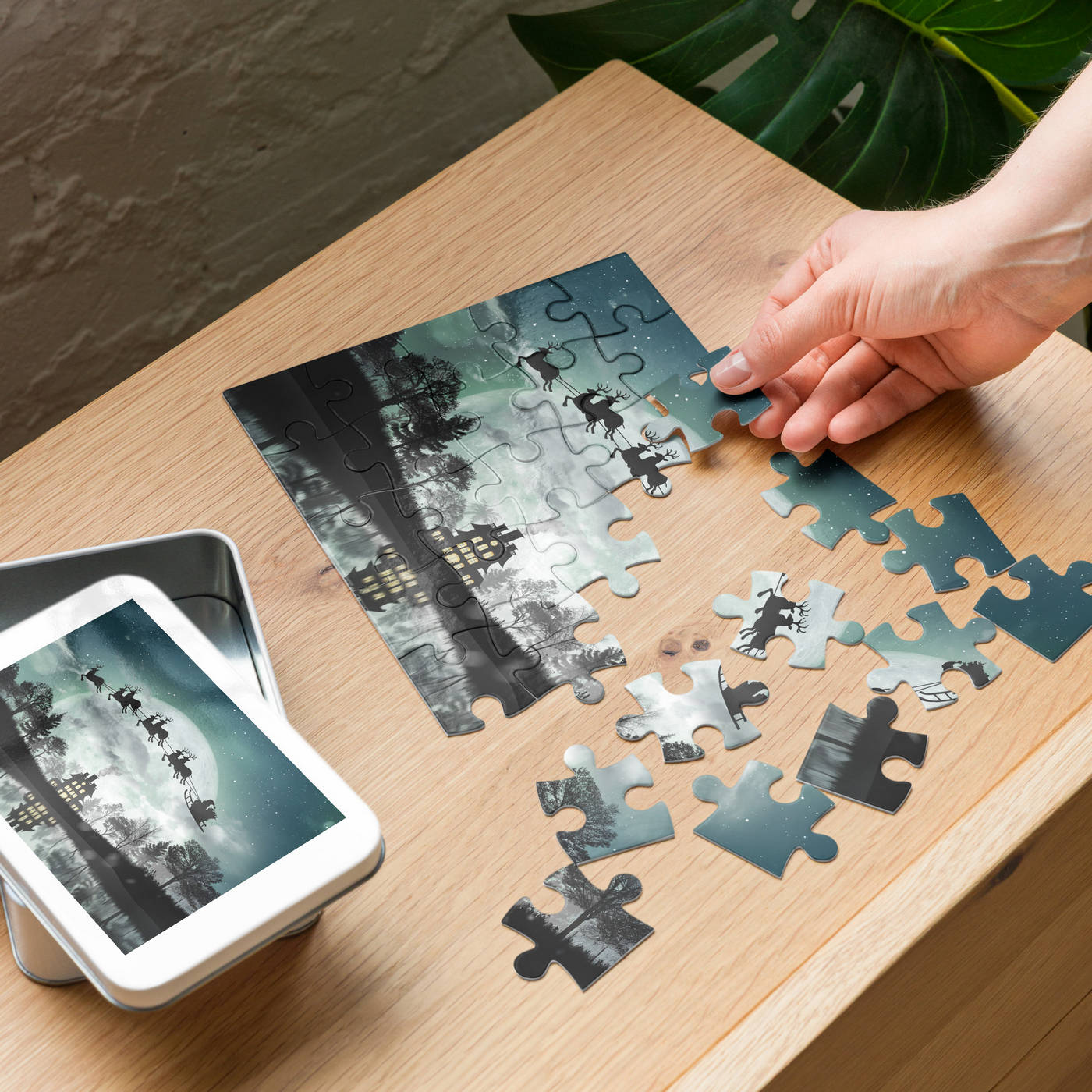 Jigsaw Puzzle (Inc. Tin) - Christmas Santa Sleigh & Reindeer