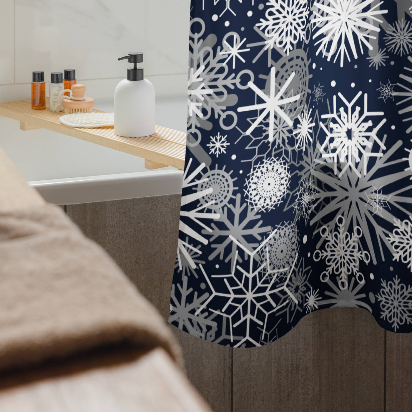 Bathroom Shower Curtain - Snowflake Blizzard