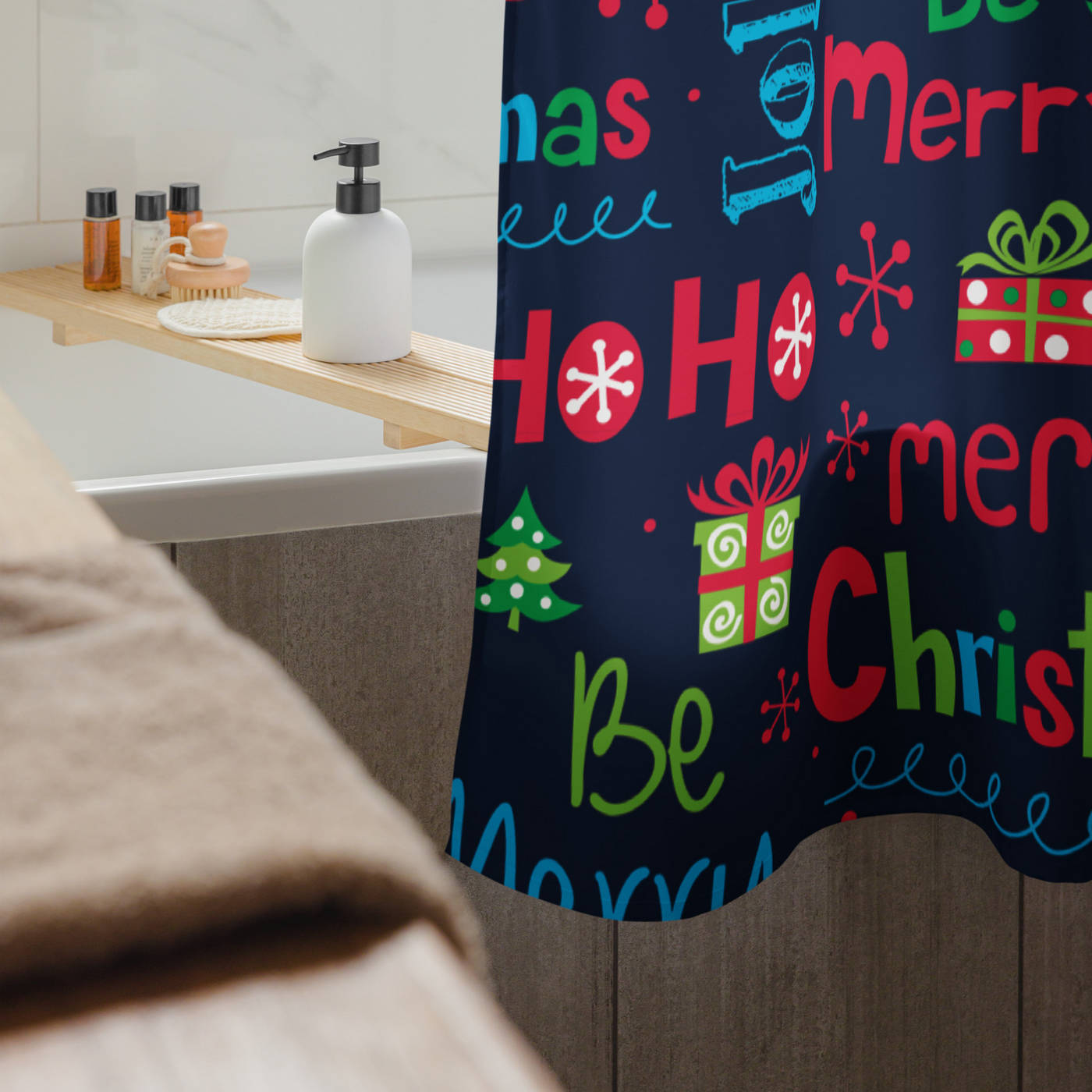 Bathroom Shower Curtain - Christmas Be Merry & Jolly