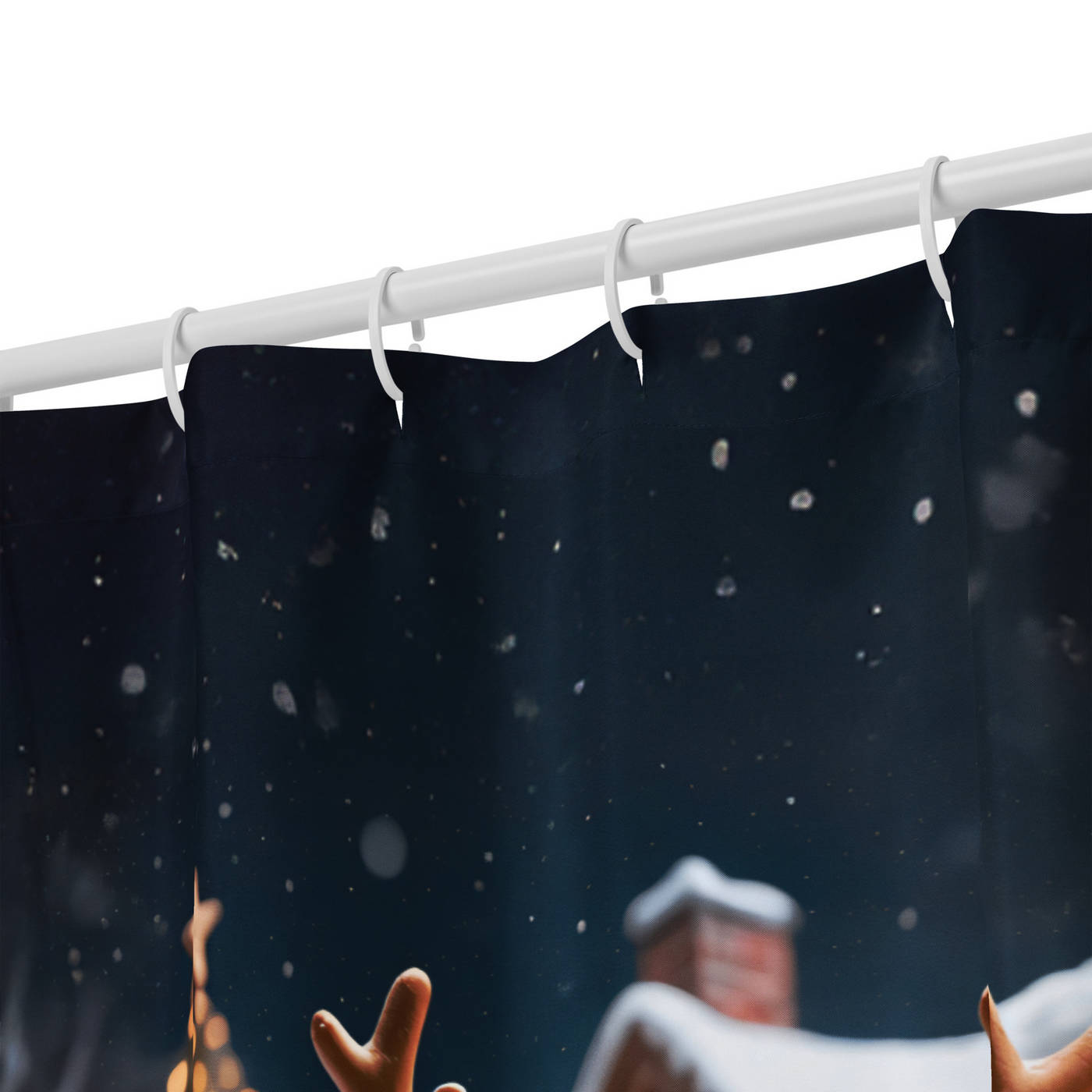 Bathroom Shower Curtain - Christmas Reindeer & Houses