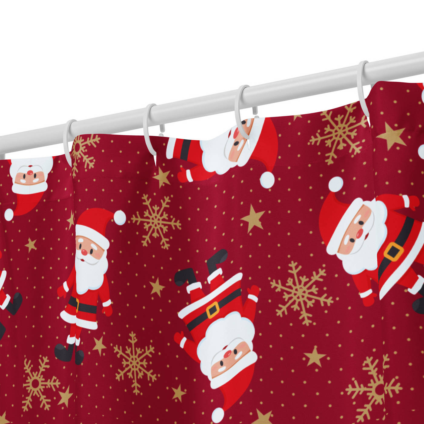 Bathroom Shower Curtain - Christmas Santa & Snowflake Pattern on Red