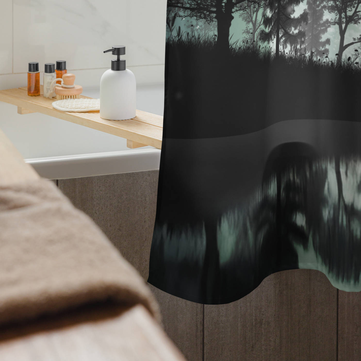 Bathroom Shower Curtain - Christmas Santa Sleigh & Reindeer