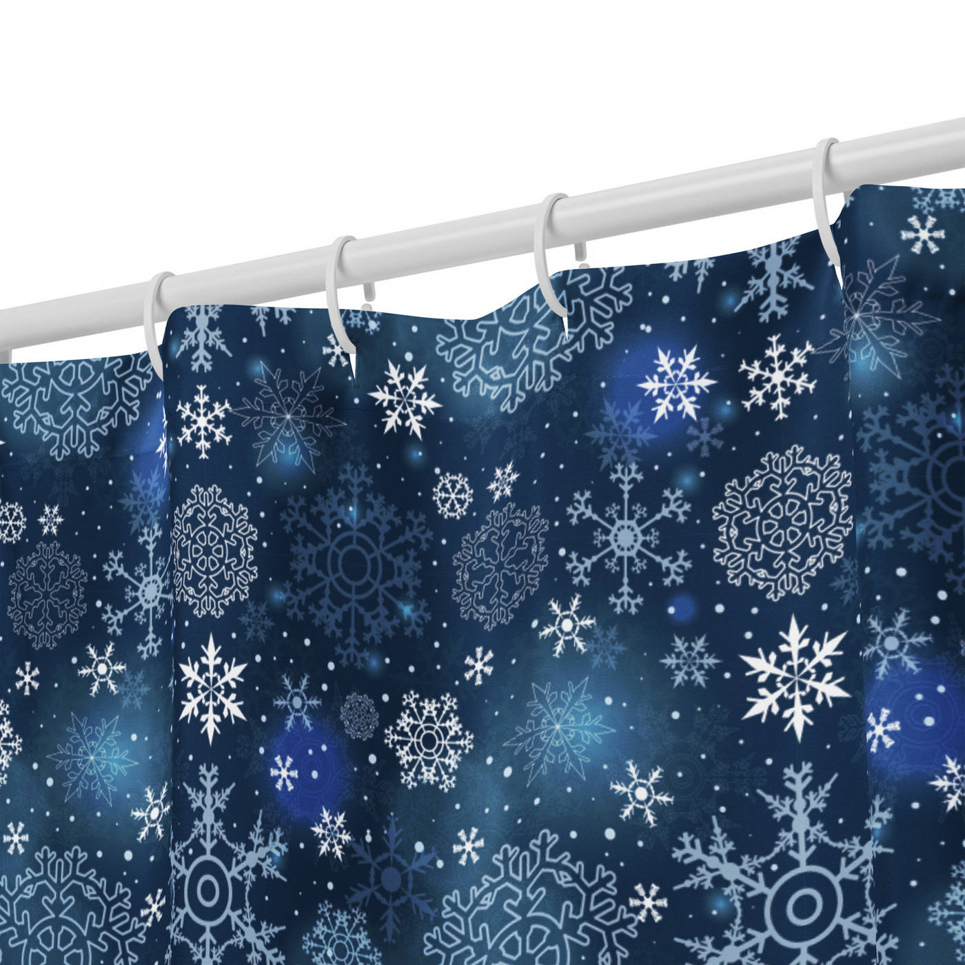 Bathroom Shower Curtain - Frosted Snowflakes on Blue