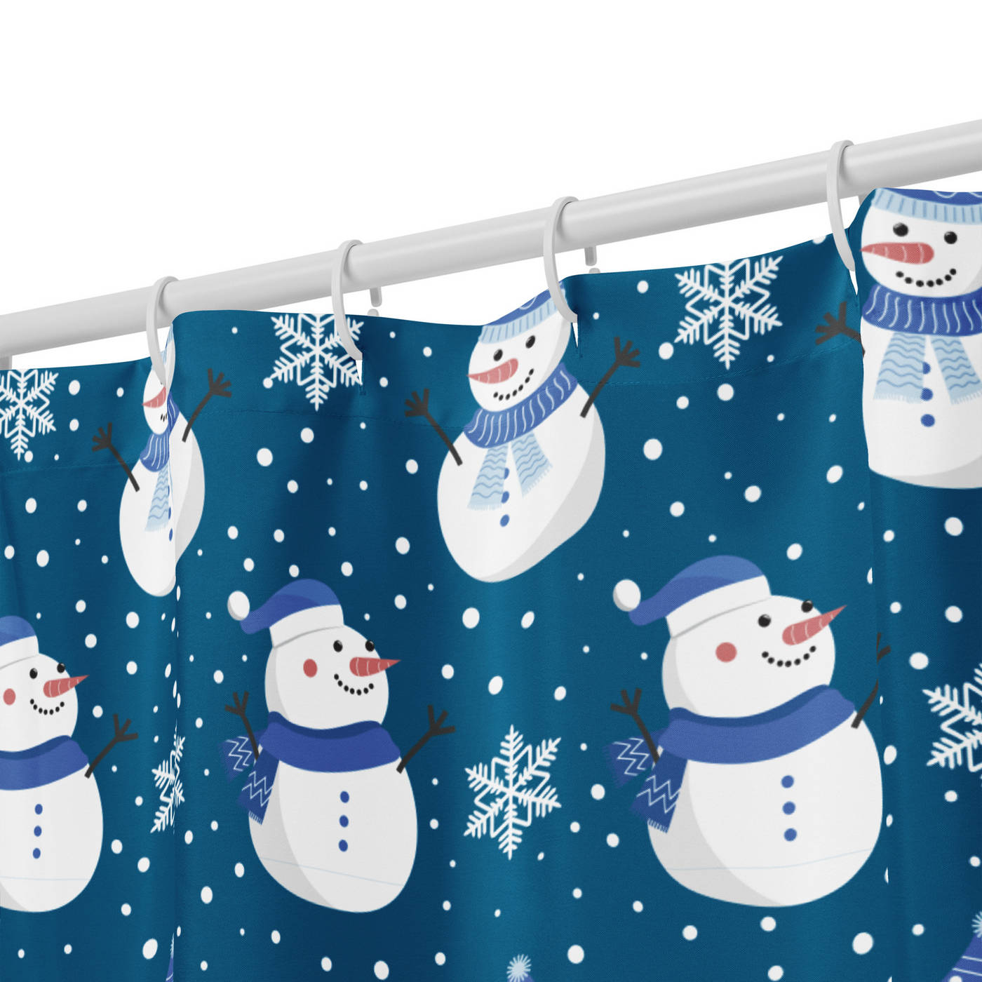Bathroom Shower Curtain - Snowman Pattern on Blue