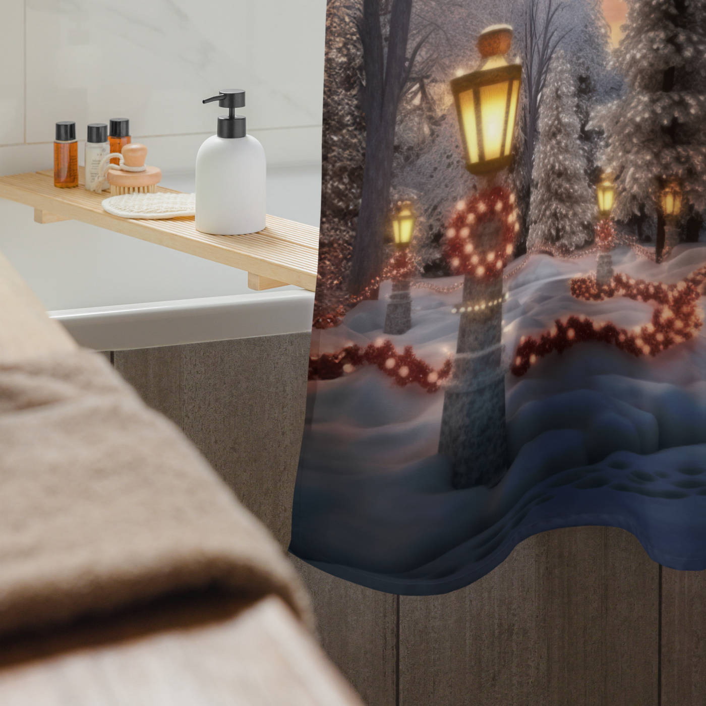 Bathroom Shower Curtain - Snowy Christmas House 2