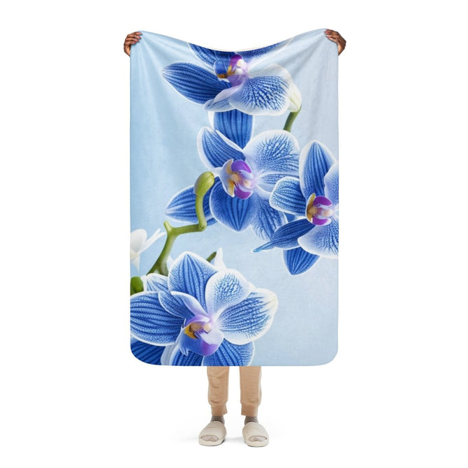 Sherpa Blanket (Full Coverage) - Nature - Flowers Blue 1 (Horizontal) - 37″×57″ - 