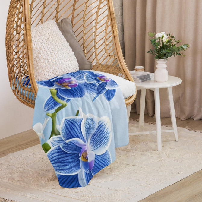 Sherpa Blanket (Full Coverage) - Nature - Flowers Blue 1 (Horizontal) - 37″×57″ - 