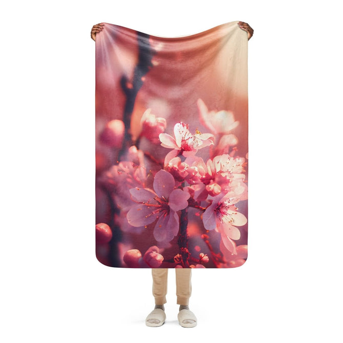 Sherpa Blanket (Full Coverage) - Nature - Flowers Pink 1 (Horizontal) - 37″×57″ - 