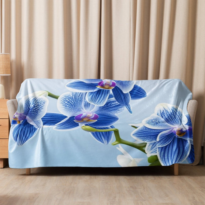 Sherpa Blanket (Full Coverage) - Nature - Flowers Blue 1 (Horizontal) - 60″×80″ - 