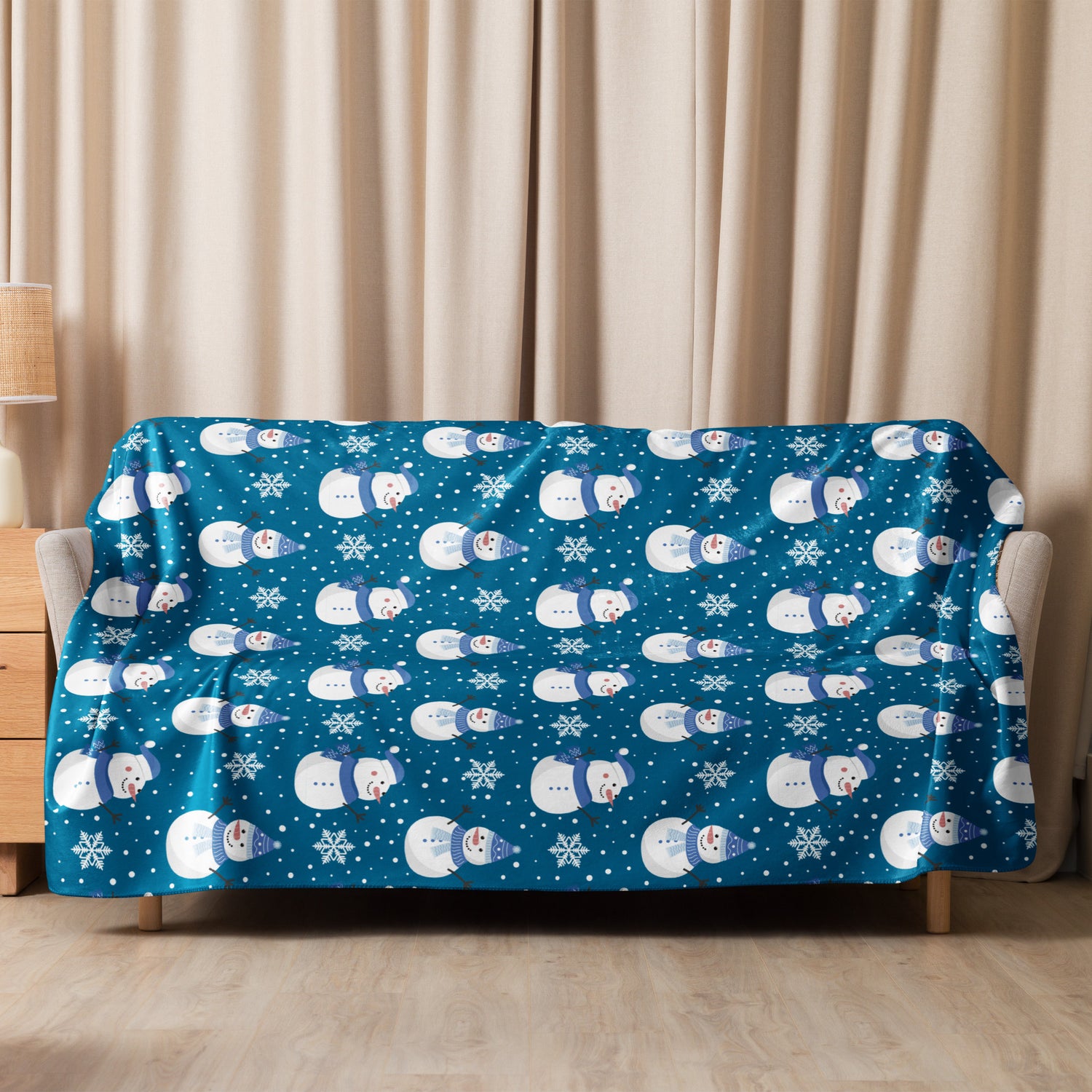 Sherpa Blanket - Snowman Pattern on Blue
