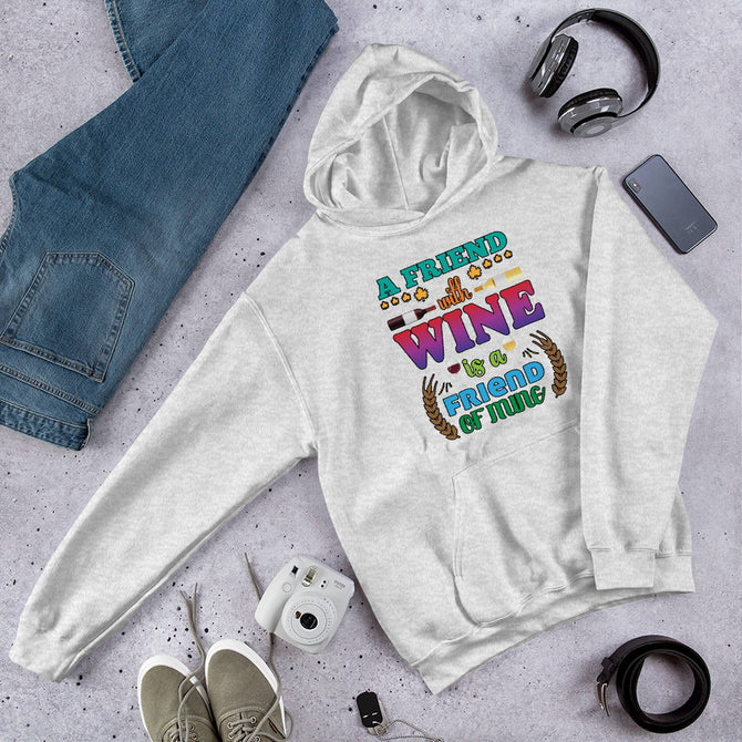 Unisex Adult Heavy Blend™ Hoodie | Gildan 18500 - Drinking - A Friend With Wine