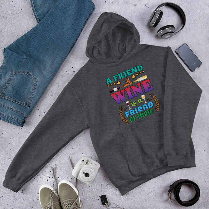 Unisex Adult Heavy Blend™ Hoodie | Gildan 18500 - Drinking - A Friend With Wine