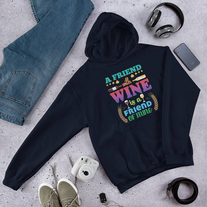 Unisex Adult Heavy Blend™ Hoodie | Gildan 18500 - Drinking - A Friend With Wine