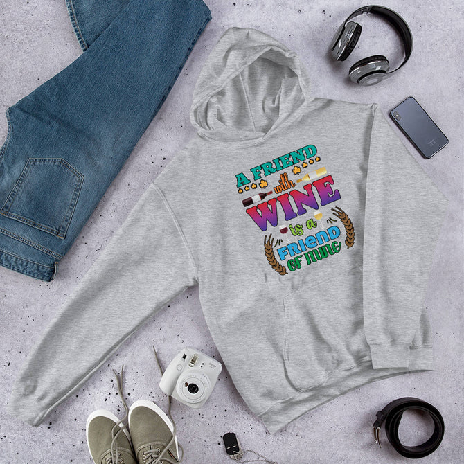 Unisex Adult Heavy Blend™ Hoodie | Gildan 18500 - Drinking - A Friend With Wine