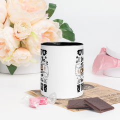 Two-Tone Ceramic Mug - Drinking Coffee (First I Drink The Coffee) - Black - 11oz - Front Side