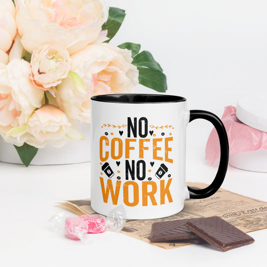 Two-Tone Ceramic Mug - Drinking Coffee (No Coffee No Work) - Black - 11oz - Right Side