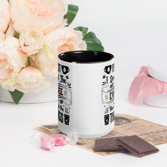 Two-Tone Ceramic Mug - Drinking Coffee (First I Drink The Coffee) - Black - 15oz - Front Side