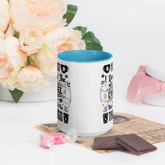 Two-Tone Ceramic Mug - Drinking Coffee (First I Drink The Coffee) - Blue - 15oz - Front Side