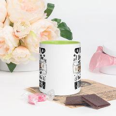 Two-Tone Ceramic Mug - Drinking Coffee (First I Drink The Coffee) - Green - 11oz - Front Side