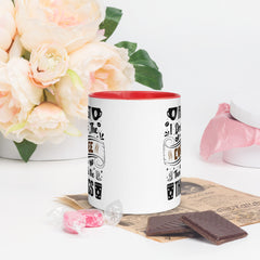 Two-Tone Ceramic Mug - Drinking Coffee (First I Drink The Coffee) - Red - 11oz - Front Side
