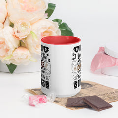 Two-Tone Ceramic Mug - Drinking Coffee (First I Drink The Coffee) - Red - 15oz - Front Side